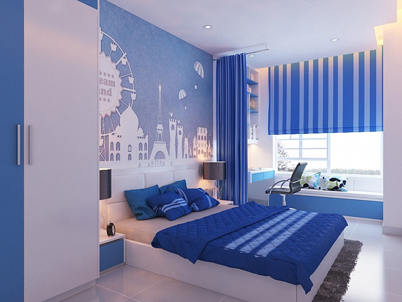 Mẫu phòng ngủ sử dụng xanh dương làm màu chủ đạo
