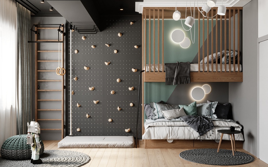 Giường tầng là phương án hợp lý khi thiết kế phòng ngủ 2 bé trai