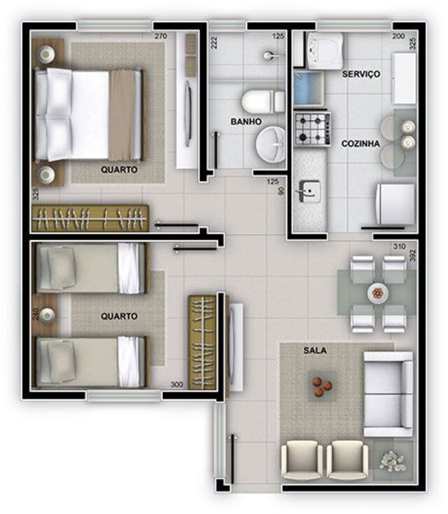 Mẫu bản vẽ căn hộ với 2 phòng ngủ 60m2 đến 80m2 - Mẫu 8