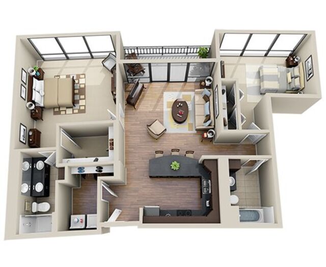 Mẫu bản vẽ căn hộ với 2 phòng ngủ 80m2 đến 100m2 đẹp như căn hộ cao cấp - Mẫu 1