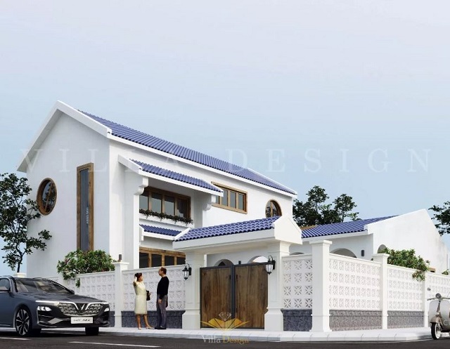 Mẫu thiết kế nhà mái dốc lợp ngói tone trắng đầy sắc nét và đẹp mắt